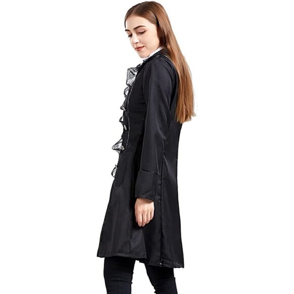 𝅺lace Steampunk Trench Coat Jacket Medieval Pirate Renaissance Victorian Vamp - Picture 5 of 8